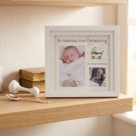 Christening Photo Frame White Finish - PHOTO FRAMES - PLATED, GILT, STONE - Beattys of Loughrea