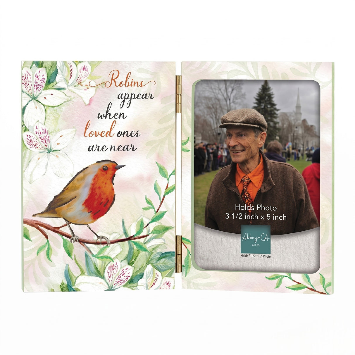 Wood Hinged Photo Frame Robins Appear When Loved Ones Are Near