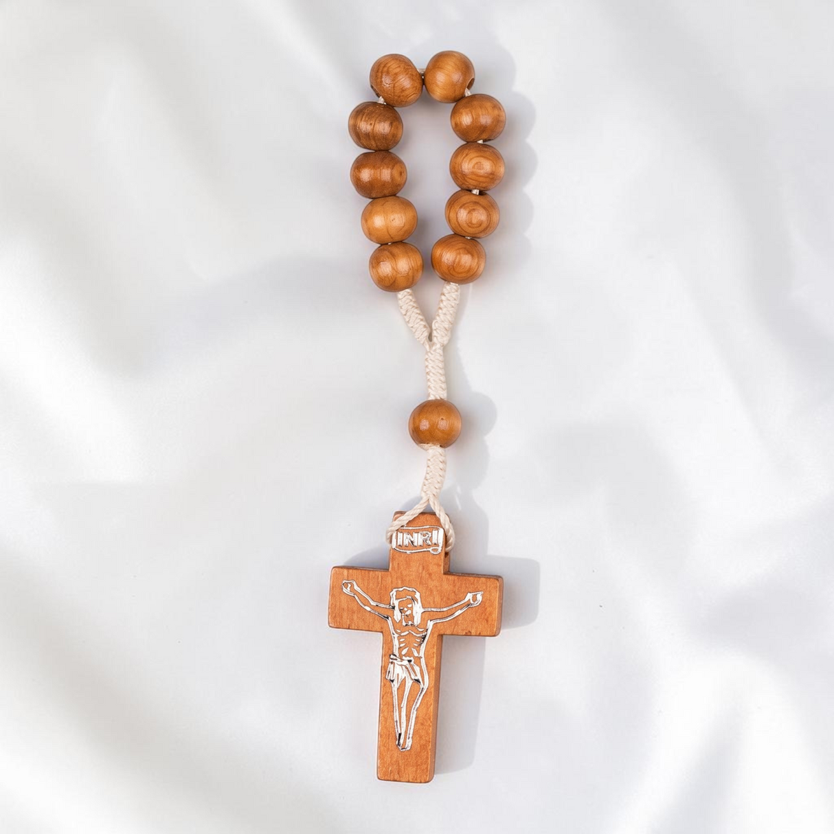 Wooden Finger Rosary With Light Wood Beads