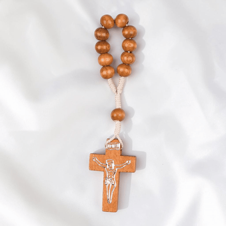 Wooden Finger Rosary With Light Wood Beads - JEWELLERY / HAIR ACCS - Beattys of Loughrea