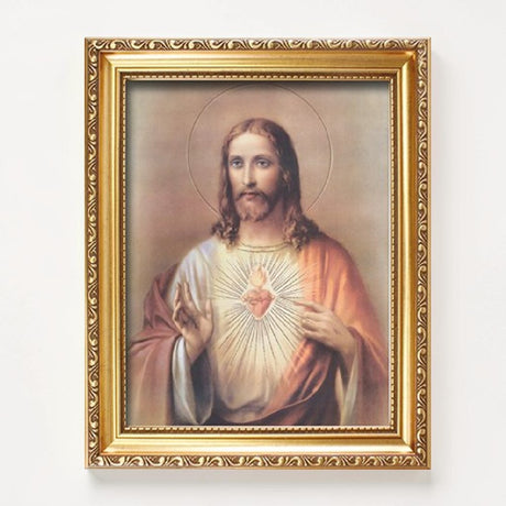 Framed Sacred Heart Picture Gold Frame 18 x 14 Inch - PICTURES, PAINTINGS - Beattys of Loughrea