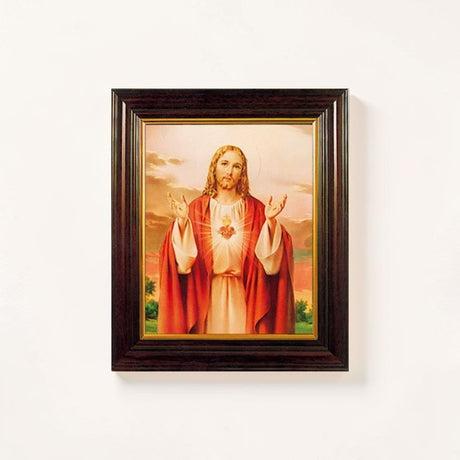 Framed Sacred Heart Picture Brown Frame 10.5 x 8.5 Inch - PICTURES, PAINTINGS - Beattys of Loughrea