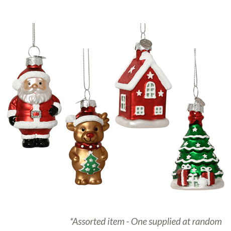Decoris 5x9cm Matt Glass Tree Decoration, Cute Design - Assorted - One Supplied* - XMAS BAUBLES - Beattys of Loughrea