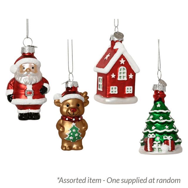 Decoris 5x9cm Matt Glass Tree Decoration, Cute Design - Assorted - One Supplied* - XMAS BAUBLES - Beattys of Loughrea