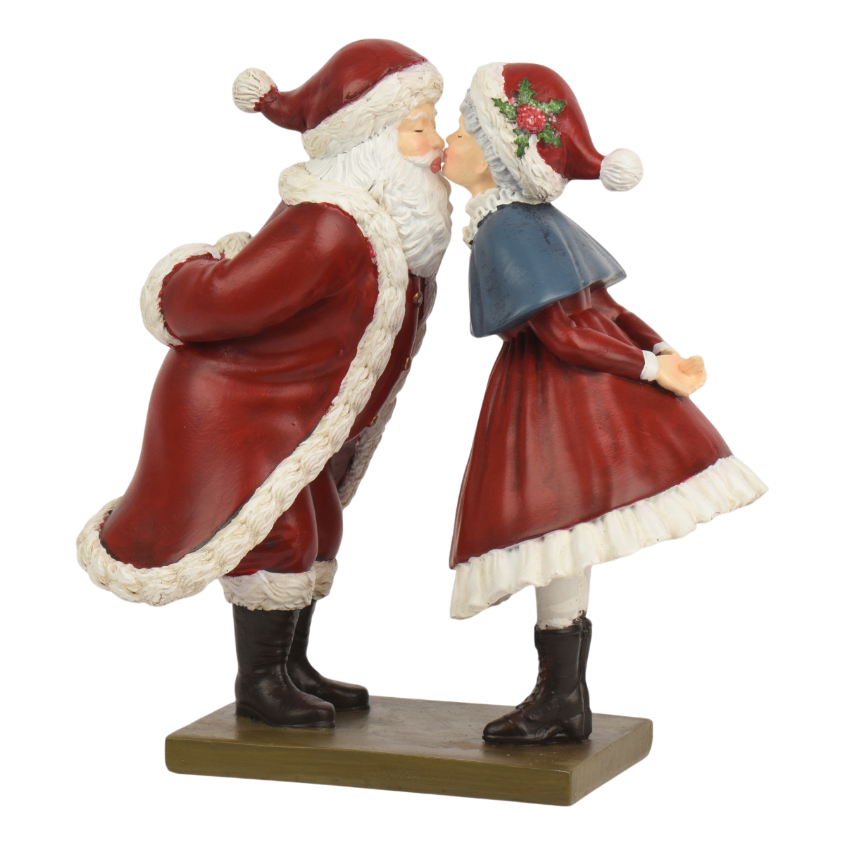 Figurine décorative M. et Mme Claus qui s'embrassent