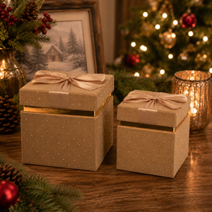 Lot de 2 boîtes cadeaux décoratives en velours côtelé avec nœud