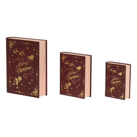 Set Of 3 Book Storage Boxes Oxblood With Gold Foil - XMAS ACCESSORIES - Beattys of Loughrea