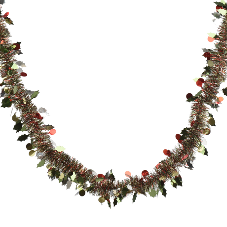 Multi-Coloured Tinsel Garland With Tree And Ball Decorations - XMAS RIBBON TINSEL - Beattys of Loughrea