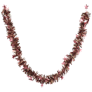 Pink Matte Tinsel Garland With Star Decorations