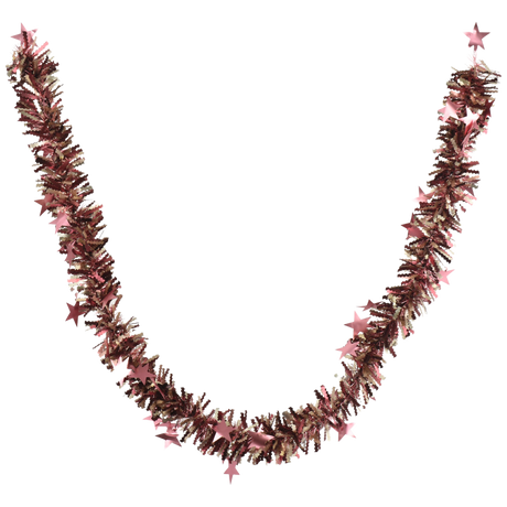 Pink Matte Tinsel Garland With Star Decorations - XMAS RIBBON TINSEL - Beattys of Loughrea