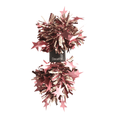 Pink Matte Tinsel Garland With Star Decorations - XMAS RIBBON TINSEL - Beattys of Loughrea