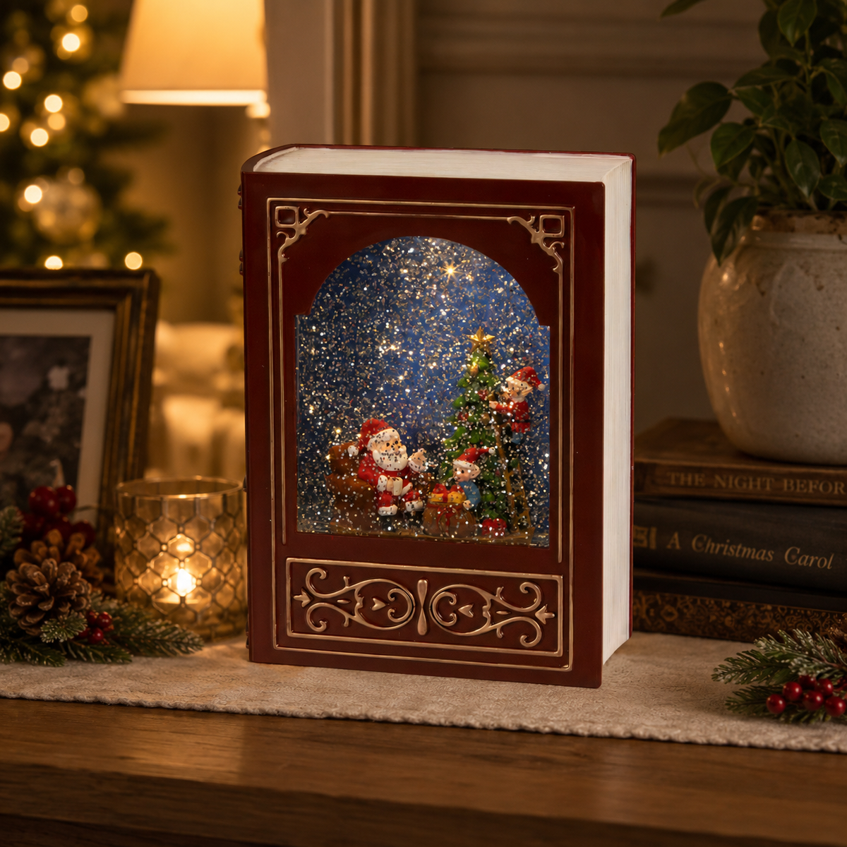 LED Water Spinner Christmas Book Decoration With Music 23.5cm