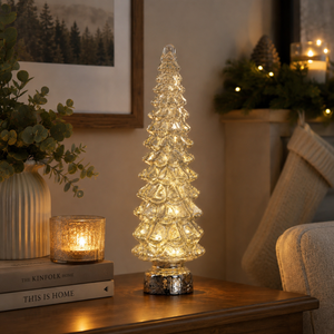 Sapin de Noël en verre à LED argenté 55 cm