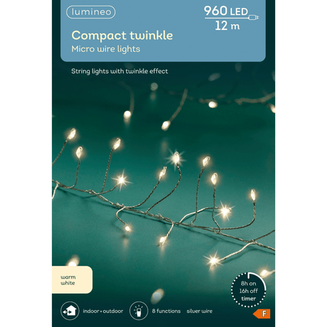 960 LED Compact Twinkle Micro String Lights Warm White 12m - XMAS BATTERY OPERATED LIGHTS - Beattys of Loughrea