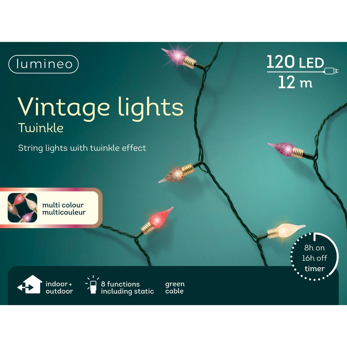 120 LED Lichterkette im Vintage-Stil, mehrfarbig, 12 m