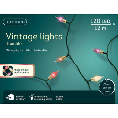 120 LED Vintage Style Twinkle String Lights Multi Colour 12m - XMAS LIGHTS LED - Beattys of Loughrea