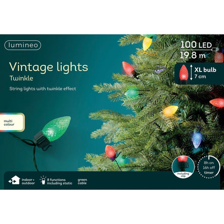 100 LED XL Faceted Vintage Twinkle Lights Multi Colour 19.8m - XMAS LIGHTS LED - Beattys of Loughrea