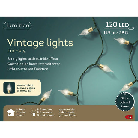 120 LED Vintage Style Twinkle String Lights Warm White 12m - XMAS LIGHTS LED - Beattys of Loughrea