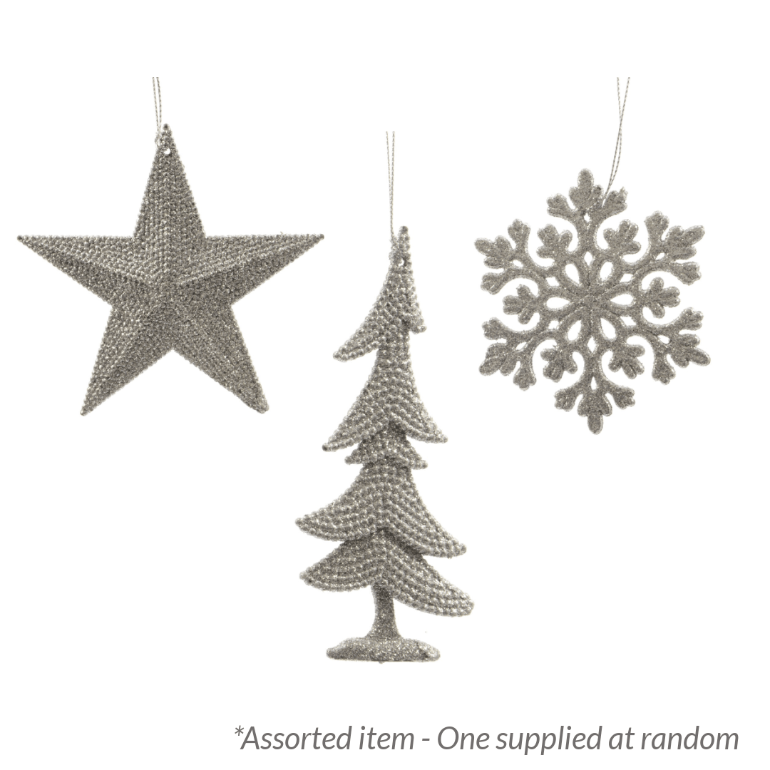 Decoris Hanging Glitter Tree Decoration, Silver - Assorted - One Supplied* - XMAS BAUBLES - Beattys of Loughrea