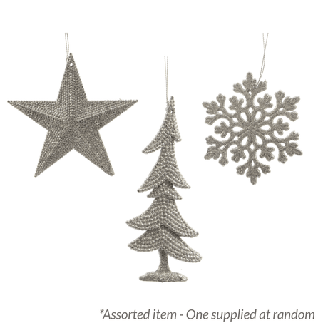 Decoris Hanging Glitter Tree Decoration, Silver - Assorted - One Supplied* - XMAS BAUBLES - Beattys of Loughrea