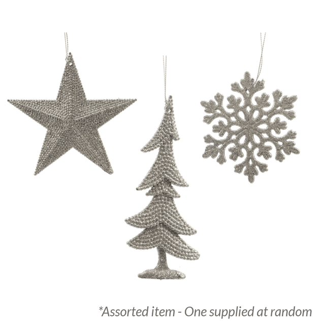 Decoris Hanging Glitter Tree Decoration, Silver - Assorted - One Supplied* - XMAS BAUBLES - Beattys of Loughrea