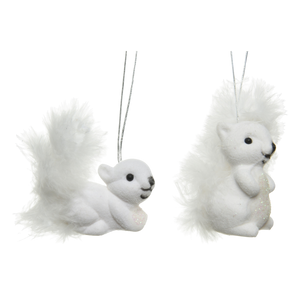 Pair Of Flocked Squirrel Hanging Decorations With Feather Tail