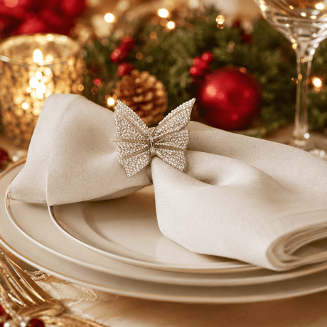 Silver Bow Napkin Ring Set of 4 - XMAS ACCESSORIES - Beattys of Loughrea