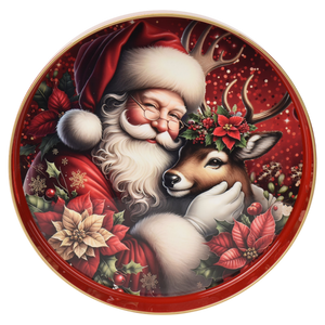 Rundes Serviertablett Santa mit Goldrand 33cm