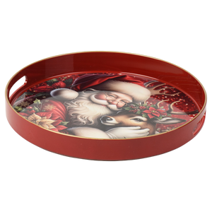 Rundes Serviertablett Santa mit Goldrand 33cm