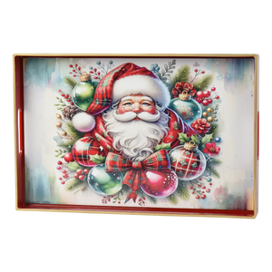 Santa Rectangular Serving Tray With Gold Rim 40cm