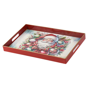 Santa Rectangular Serving Tray With Gold Rim 40cm