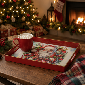 Santa Rectangular Serving Tray With Gold Rim 40cm