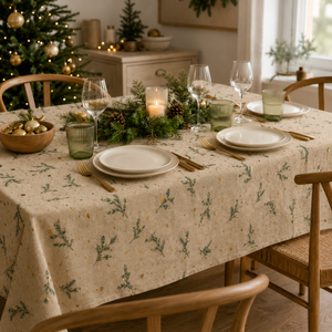 Nappe de Noël à imprimé feuilles 180 cm x 140 cm