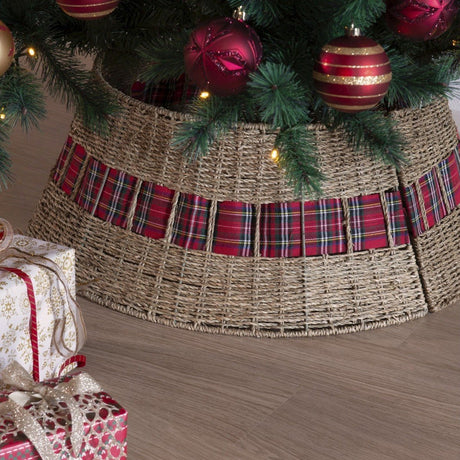 Seagrass Tree Skirt Ring With Tartan Detail 70cm - XMAS TREE STANDS / BAGS / SKIRTS - Beattys of Loughrea