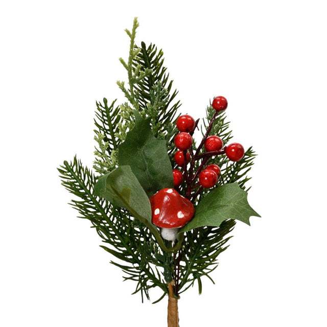 Christmas Pick With Mushroom & Berry Detail 20cm - XMAS PICKS - Beattys of Loughrea