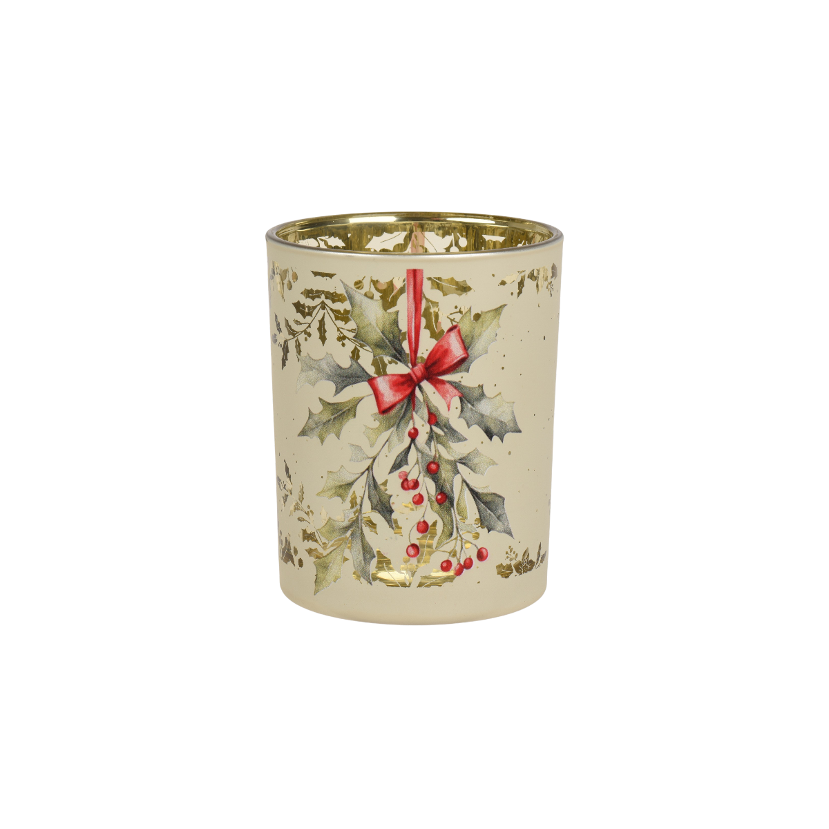 Holly Berry Glass Tealight Holder 12.5cm