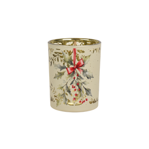 Holly Berry Glass Tealight Holder 12.5cm