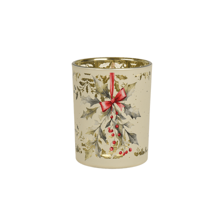 Holly Berry Glass Tealight Holder 12.5cm - CANDLE HOLDERS / Lanterns - Beattys of Loughrea
