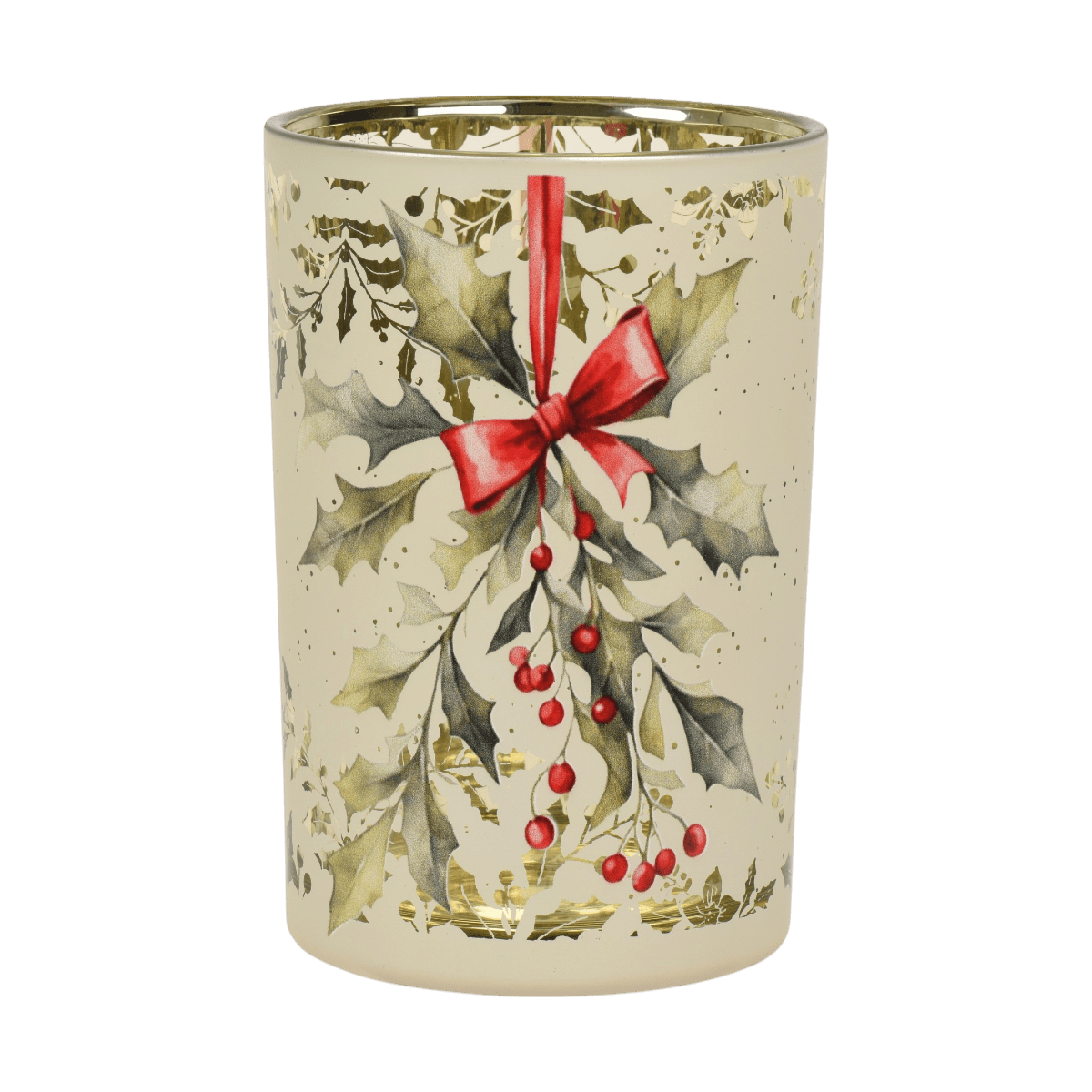 Holly Berry Glass Hurricane Candle Holder 18cm - CANDLE HOLDERS / Lanterns - Beattys of Loughrea