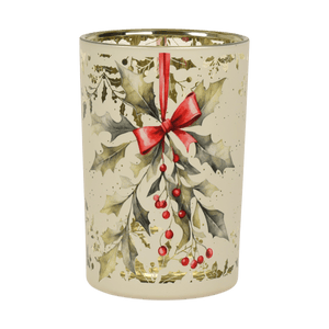 Holly Berry Glass Hurricane Candle Holder 18cm - CANDLE HOLDERS / Lanterns - Beattys of Loughrea