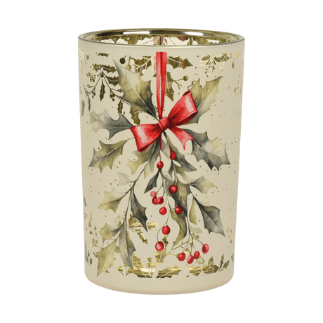 Holly Berry Glass Hurricane Candle Holder 18cm - CANDLE HOLDERS / Lanterns - Beattys of Loughrea