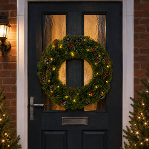 Creston LED Battery Operated Wreath Green 60cm