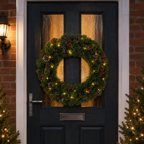 Creston LED Battery Operated Wreath Green 60cm - XMAS WREATHS - Beattys of Loughrea