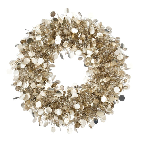 Confetti Tinsel Wreath Champagne 46cm - XMAS WREATHS - Beattys of Loughrea