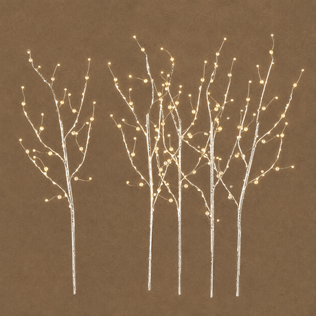 Silver LED Christmas Branches 125 Classic White Lights 5 Piece Set 76cm - XMAS BRANCHES/ TABLE DISPLAYS - Beattys of Loughrea