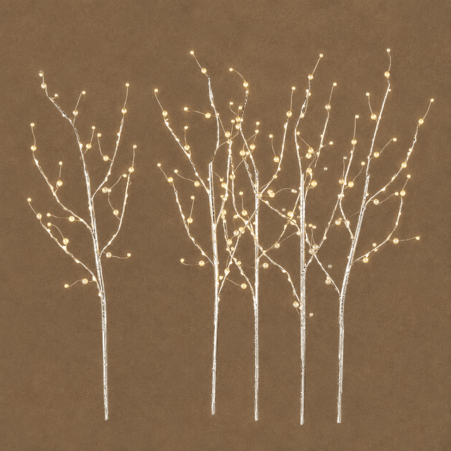 Silver LED Christmas Branches 125 Classic White Lights 5 Piece Set 76cm - XMAS BRANCHES/ TABLE DISPLAYS - Beattys of Loughrea