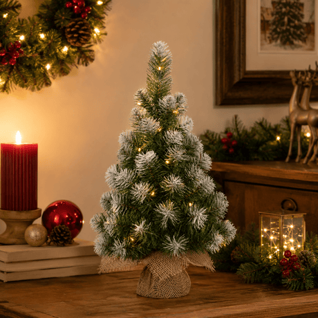 Mini Burlap Christmas Tree Battery Operated with 15 LEDs 60cm - XMAS TREE SMALL - Beattys of Loughrea