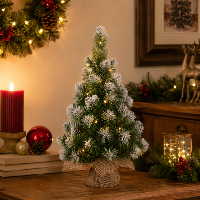 Mini Burlap Christmas Tree Battery Operated with 15 LEDs 60cm