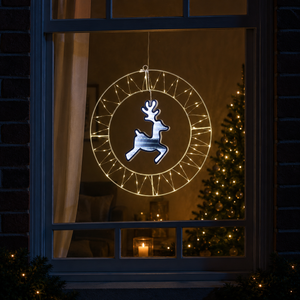 LED Deer Window Wreath with Timer 41cm