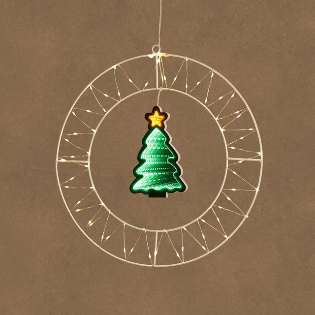 LED Christmas Tree Window Wreath with Timer 41cm